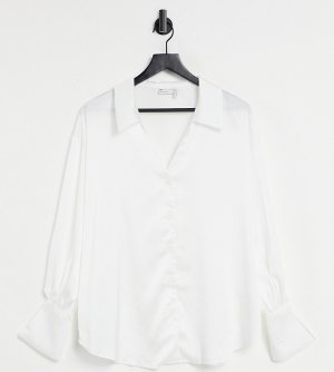 Атласная рубашка кремового цвета с воротником и широкими манжетами ASOS DESIGN Maternity-Белый Maternity