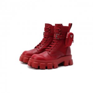Кожаные ботинки Monolith Prada Linea Rossa. Цвет: красный