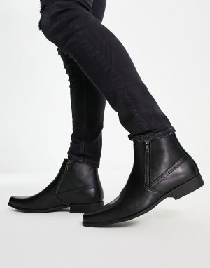 Черные ботинки челси из искусственной кожи с молниями DESIGN Asos