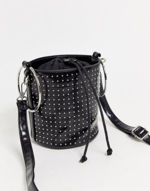 Черная сумка-мешок через плечо с заклепками -Черный Yoki Fashion