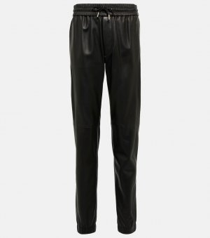 Кожаные брюки с завышенной талией и кулиской SAINT LAURENT, черный Laurent