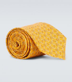 Шелковый галстук с уздечкой horsebit и переплетенным узором g , желтый Gucci