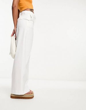 Белые широкие эластичные брюки прямого кроя Femme Selected
