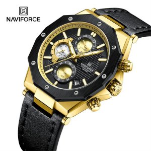 8028 Кварцевый хронограф Мужские часы Наручные с кожаным ремнем Naviforce