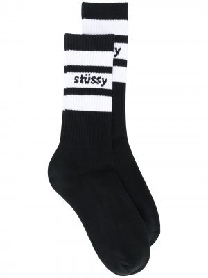 Полосатые носки в рубчик Stussy. Цвет: черный