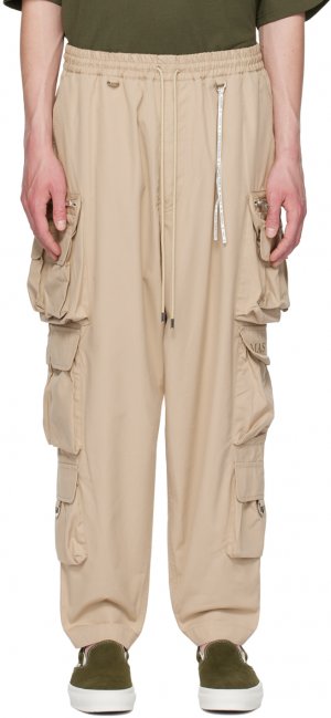 Бежевые брюки-карго с несколькими карманами MASTERMIND WORLD