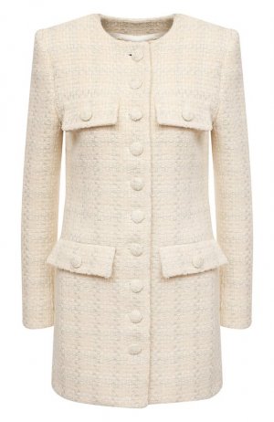 Пальто из шерсти и шелка Saint Laurent. Цвет: кремовый