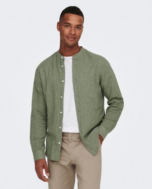Мужская льняная рубашка стандартного кроя с длинными рукавами , светло-зеленый Only & Sons