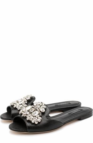 Кожаные шлепанцы Bianca с кристаллами Dolce & Gabbana. Цвет: черный