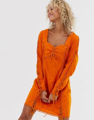 Платье с длинными рукавами и сборками Amber-Оранжевый цвет Stevie May