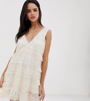 Oversize-платье с пайетками и бахромой -Белый Dusty Daze