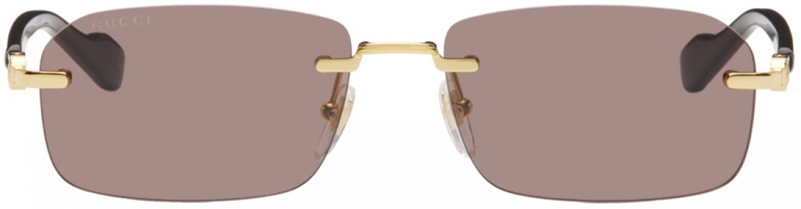 Солнцезащитные очки без оправы золотого цвета и черепаховой расцветки Gucci