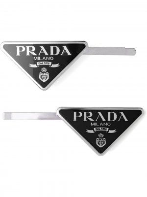 Комплект из двух невидимок с логотипом Prada. Цвет: черный