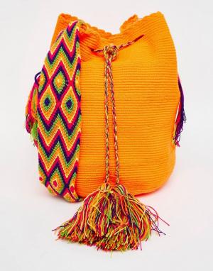 Оранжевая сумка ручной вязки Wayuu Mochila Jardin Del Cielo. Цвет: оранжевый