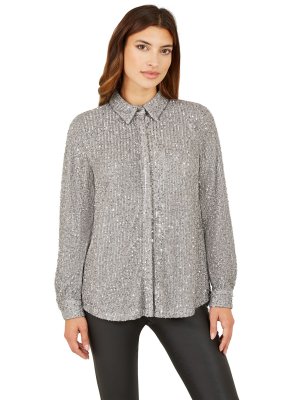 Серебряная рубашка с пайетками , серебряный Yumi