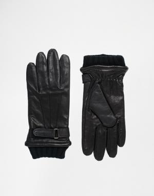 Кожаные перчатки с ремешками Totes. Цвет: черный