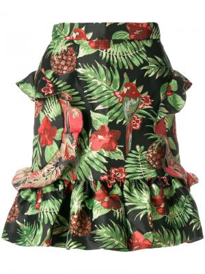 Жаккардовая юбка с тропическим принтом Alcoolique. Цвет: многоцветный