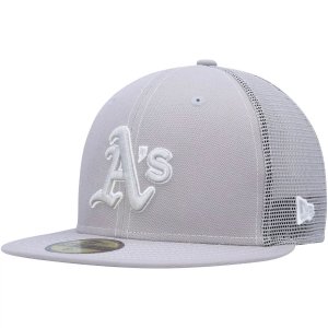 Мужская серая кепка New Era Oakland Athletics 2023 для тренировки мяча на поле 59FIFTY Облегающая шляпа