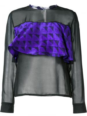 Прозрачная блузка с контрастной оборкой Maki Oh. Цвет: чёрный