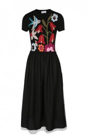 Вязаное платье-миди с ярким принтом REDVALENTINO. Цвет: разноцветный