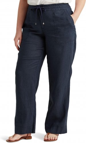 Льняные широкие брюки больших размеров LAUREN Ralph Lauren, цвет Navy