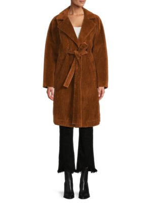 Длинное пальто в рубчик с поясом , коричневый Sonia Rykiel