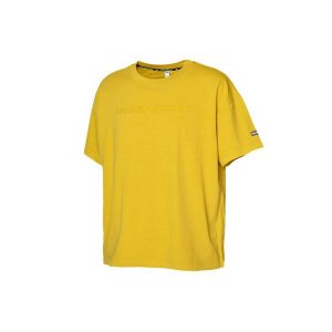 С круглым вырезом, дышащая повседневная баскетбольная футболка коротким рукавом, мужские топы, туманно-желтый GK8613 Adidas