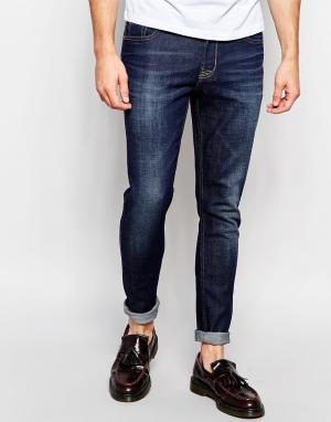 Зауженные джинсы цвета индиго Hoxton Denim. Цвет: темно-синий
