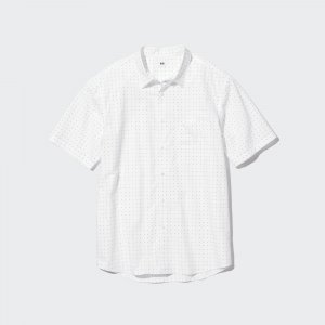 Рубашка UNIQLO с короткими рукавами в горошек, белый