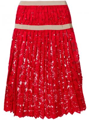 Кружевная плиссированная юбка Miahatami. Цвет: красный