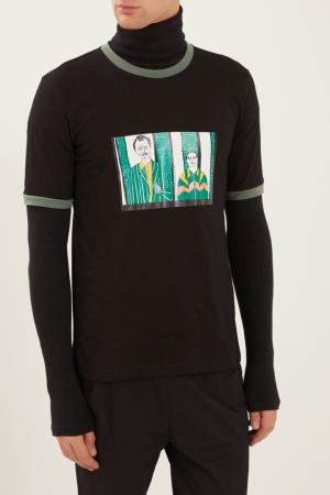 Черная хлопковая футболка с принтом Rushmore Yuzhe Studios. Цвет: зеленый