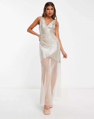 Свадебное платье макси с прозрачным низом Premium румяного цвета - BEIGE Miss Selfridge