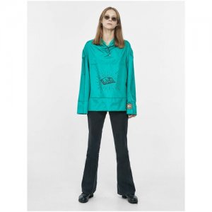 Куртка , средней длины, силуэт свободный, регулируемый капюшон, размер l, зеленый Boramy Viguier. Цвет: зеленый