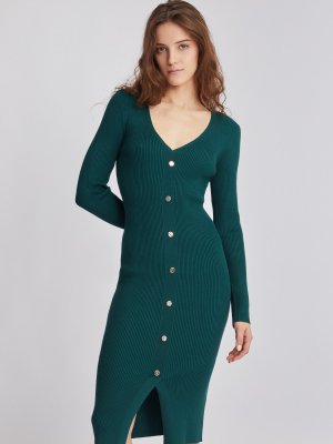 Платье вязаное zolla. Цвет: темно-зеленый