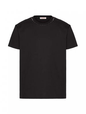 Хлопковая футболка с круглым вырезом и заклепками без названия , черный Valentino Garavani