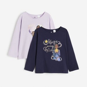 Комплект лонгсливов Disney Wish Jersey, 2 предмета, светло-фиолетовый/темно-синий H&M