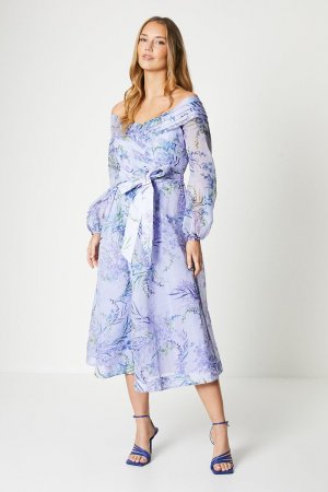 Платье миди с длинными рукавами и плиссированным лифом бардо, фиолетовый Coast