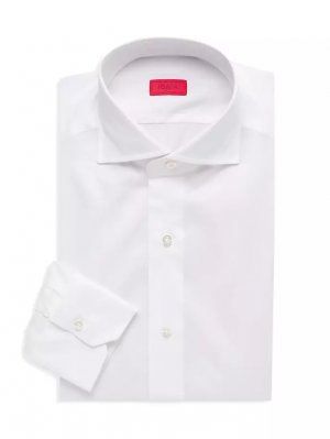 Однотонная классическая рубашка из хлопка и шелка , белый Isaia