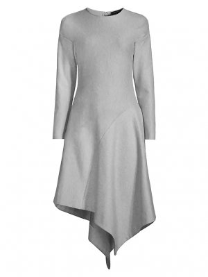 Асимметричное платье-миди с длинными рукавами , серый Natori