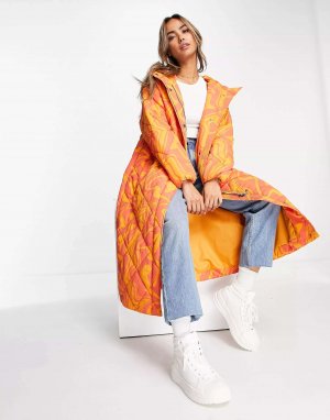 Гламурное стеганое пальто в форме гусеницы из оранжевого мрамора Glamorous. Цвет: оранжевый