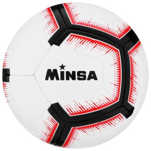 Мяч футбольный minsa, 5 размер, tpe, вес 400 гр, 12 панелей, маш.сшивка, камера латекс MINSA. Цвет: черный, красный, белый