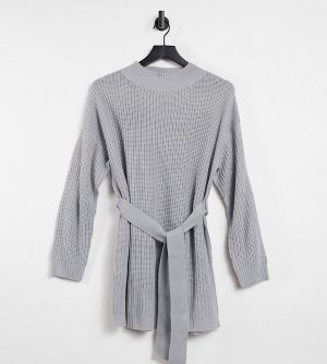 Серое вязаное платье-джемпер с поясом -Серый Missguided Plus