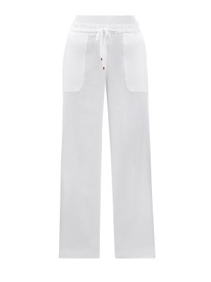 Свободные брюки из льна и вискозы с эластичным поясом LORENA ANTONIAZZI. Цвет: белый