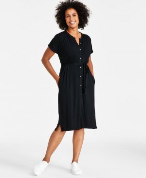 Вязаное платье-рубашка Petite Camp , черный Style & Co