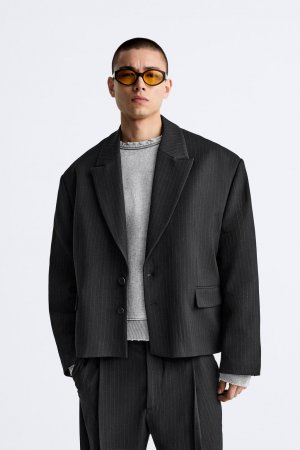 Укороченный пиджак в полоску , черный ZARA