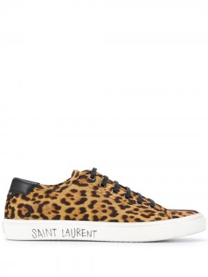 Кеды на шнуровке с леопардовым принтом Saint Laurent. Цвет: коричневый