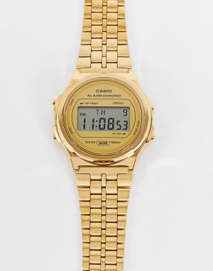 Золотистые часы-браслет в стиле унисекс с круглым циферблатом Vintage A171WEG-9AEF-Золотистый Casio