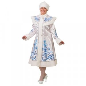 Карнавальный костюм для взрослых Снегурочка, сатиновый с аппликациями, белый, 48-50 размер 196-48-50 Батик