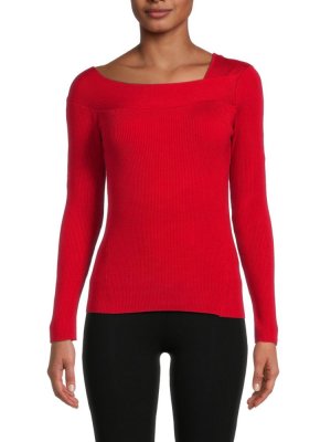 Асимметричный свитер в рубчик , красный Donna Karan