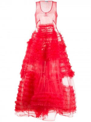 Длинное прозрачное платье с оборками Molly Goddard. Цвет: розовый